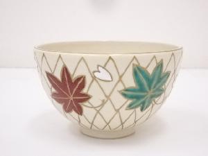 京焼　川添寿楽造　金彩色絵網手雲錦茶碗